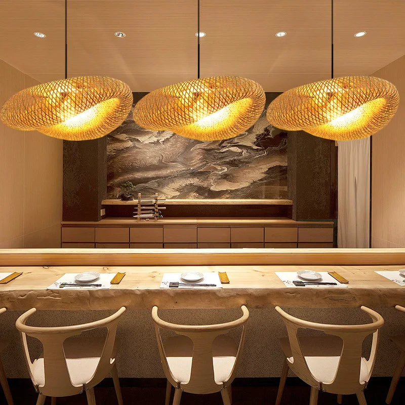 Pendente Elsiuna - Rattan e Bambu - ilha de cozinha japandi