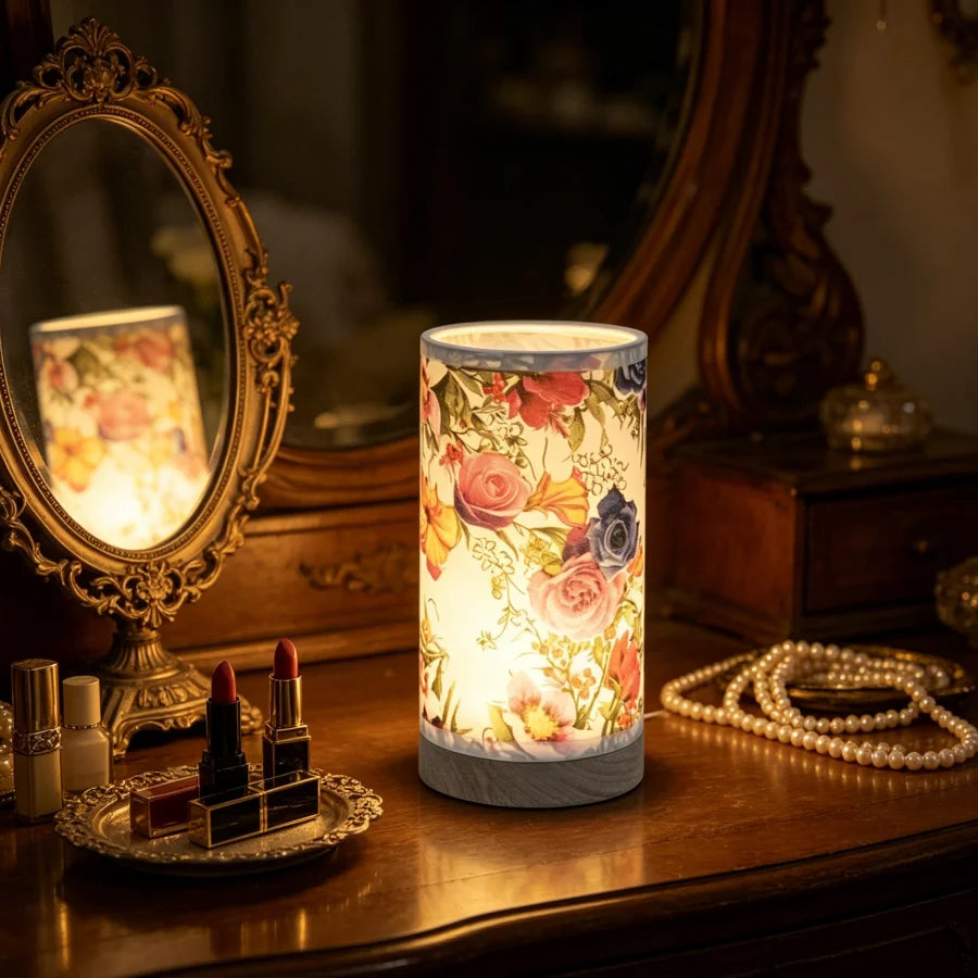 Luminária Madeira Rosa Abajur Tecido USB Cabeceira Criativa