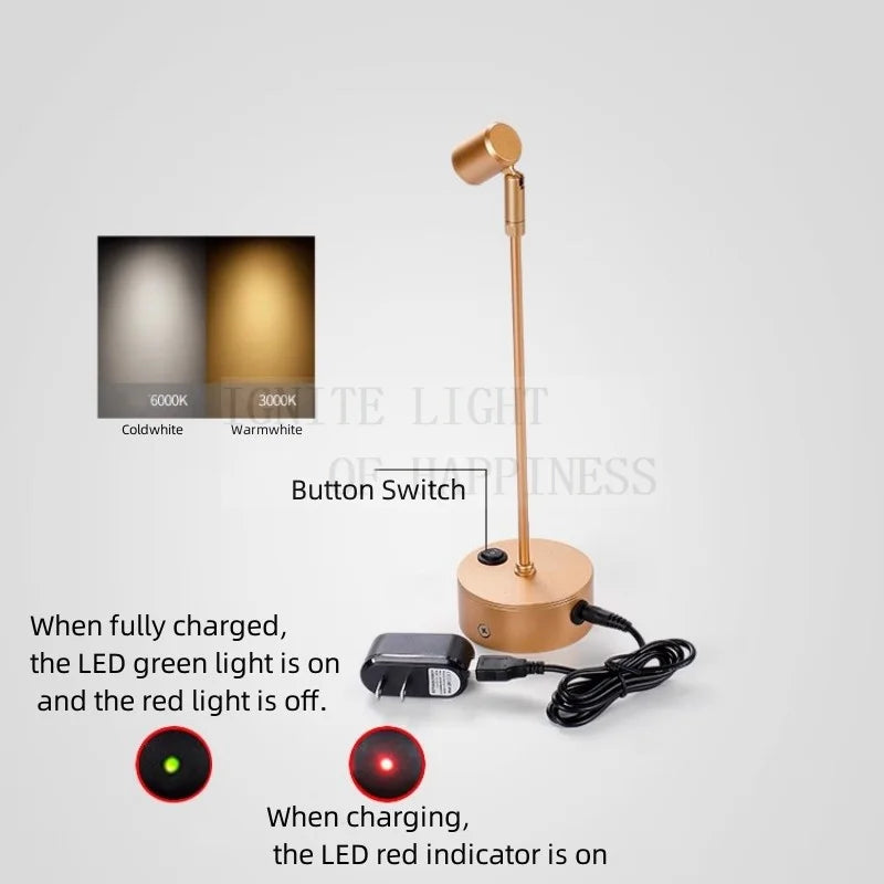 Spot LED Recarregável para Joalheria e Vitrine – Metal Dourado