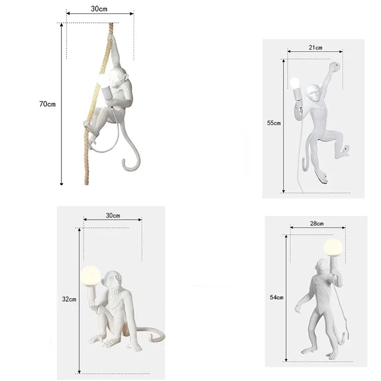 Pendente Nórdico Retrô Corda de Cânhamo Macaco Resina – Quarto e Sala
