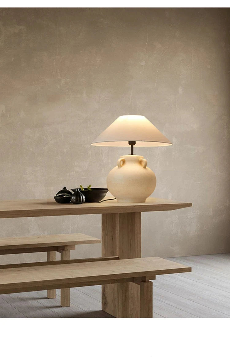 Luminária Cerâmica Wabi-Sabi Nórdica Abajur Tecido Design