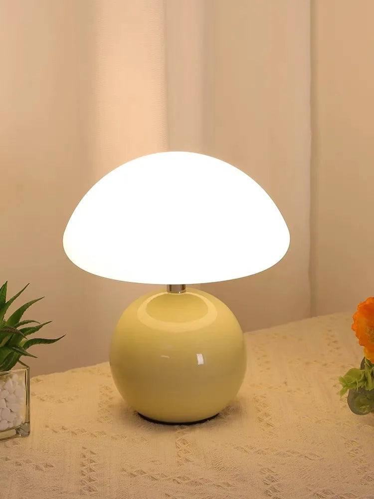 Abajur Cogumelo Cerâmica LED Luz Quente Cabeceira