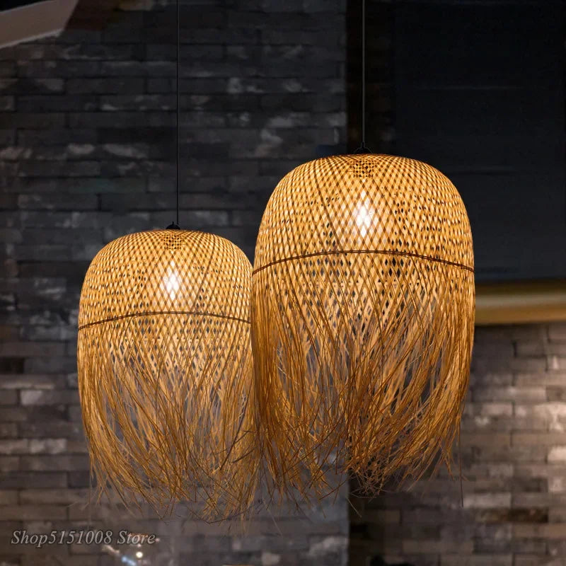 Pendente de Bambu Nórdico com LED para Sala de Jantar