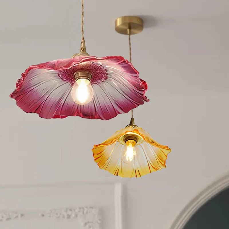 Pendente Floral em Vidro Colorido para Sala e Quarto — E27