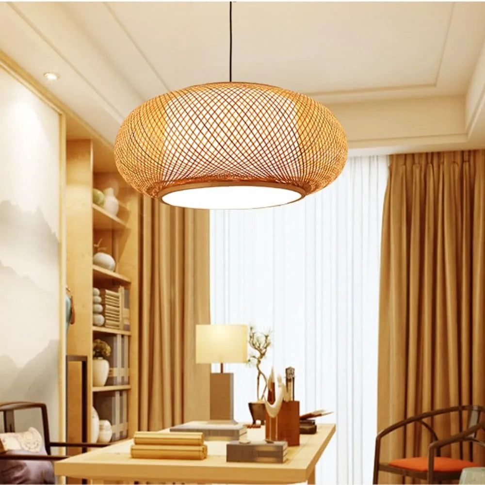 Pendente Artesanal de Bambu Trançado 40/50cm — Estilo Clássico E27