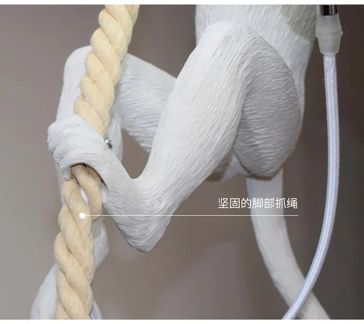 Pendente Nórdico Retrô Corda de Cânhamo Macaco Resina – Quarto e Sala