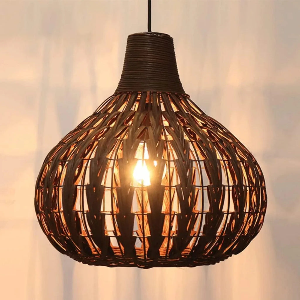 Pendente Faveia - Rattan e Fibra - quarto boho natural