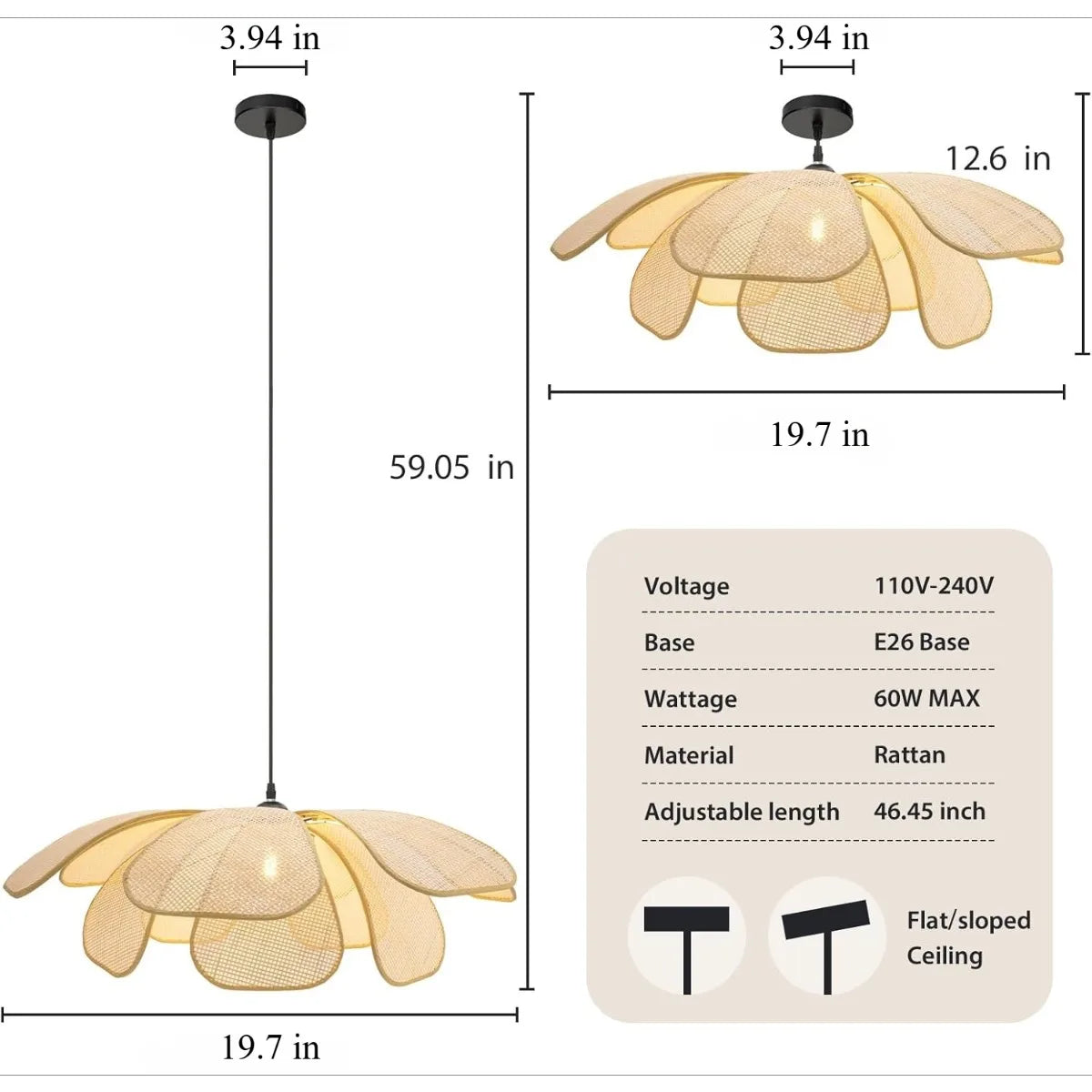Lustre Wabi-Sabi em Bambu e Rattan 50cm E27 Tecido à Mão