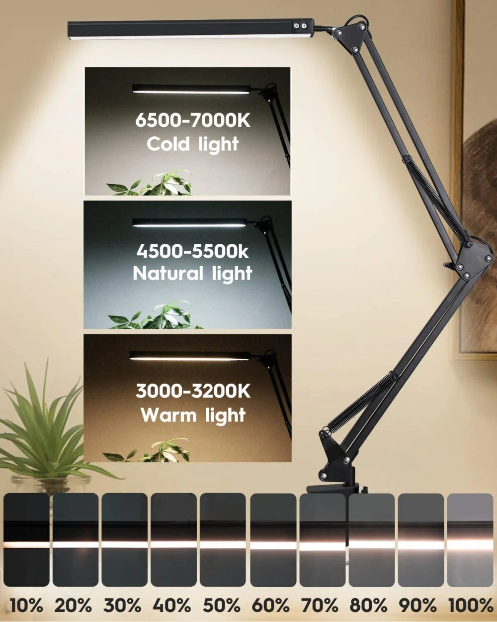 Luminária LED com Garra 3 Modos e Pescoço de Ganso – 10 Níveis