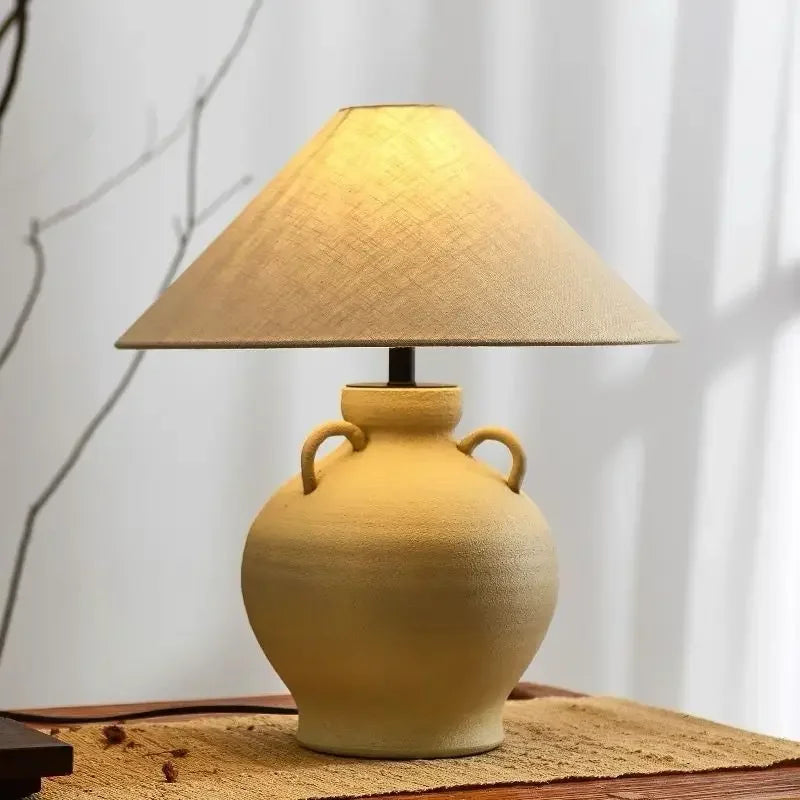 Luminária Cerâmica Wabi-Sabi Linho Cabeceira Sala Design