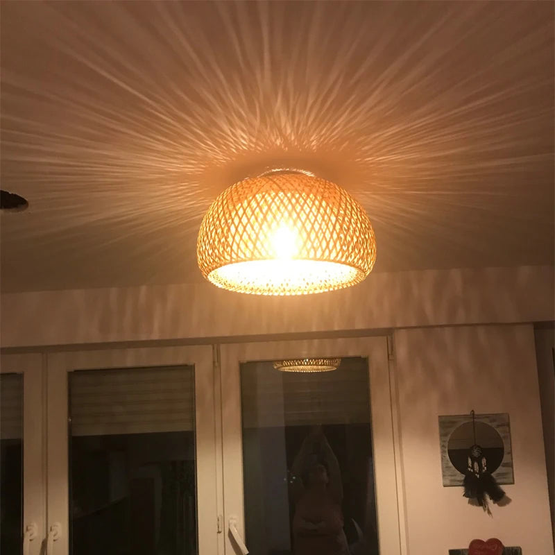 Lustre Lanterna de Bambu Trançado à Mão Retrô