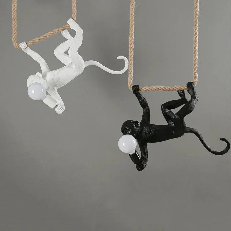 Pendente Nórdico Retrô Corda de Cânhamo Macaco Resina – Quarto e Sala