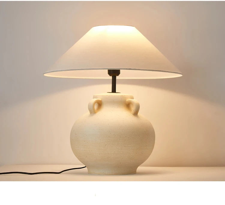 Luminária Cerâmica Wabi-Sabi Nórdica Abajur Tecido Design