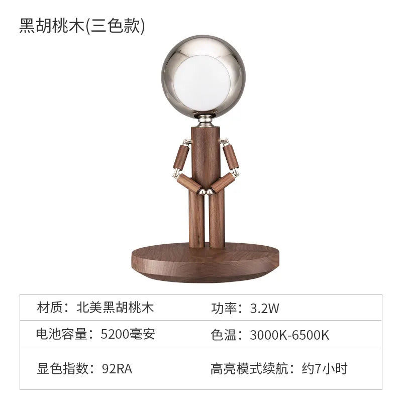 Luminária de Mesa Lua Madeira Recarregável USB – Dimmer Contínuo