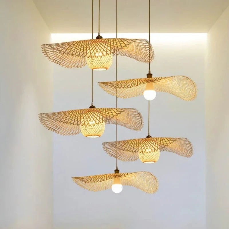Lustre Boho de Bambu com Design de Folha para Restaurante e Café