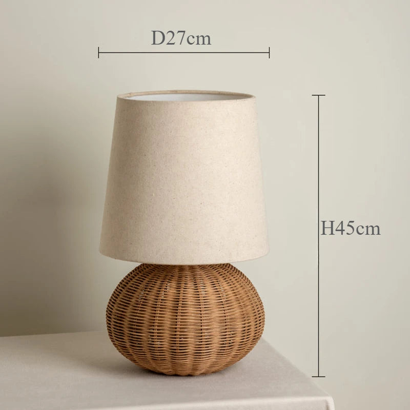 Luminária Rattan Japonesa Abajur Tecido LED Sala Quarto