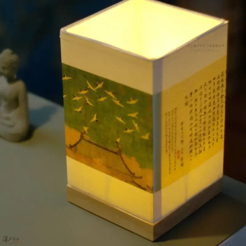 Luminária Madeira Maçiça Quadrada LED Zen Chinesa Dimmer