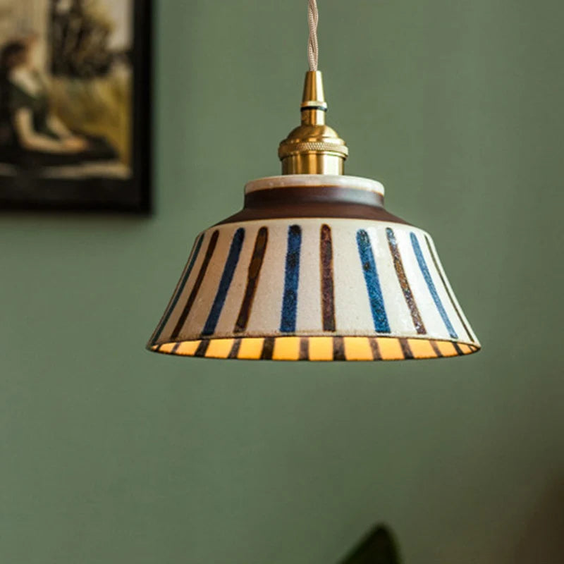 Pendente Cerâmico Estilo Chinês Retrô Azul e Branco para Sala de Ch...