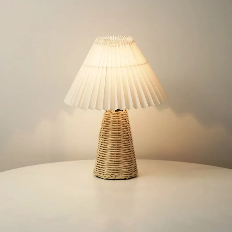 Luminária Rattan Plissada Artesanal Vintage Cabeceira
