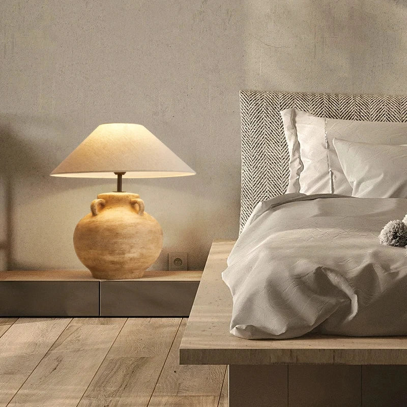 Luminária Cerâmica Wabi-Sabi Nórdica Abajur Tecido Design