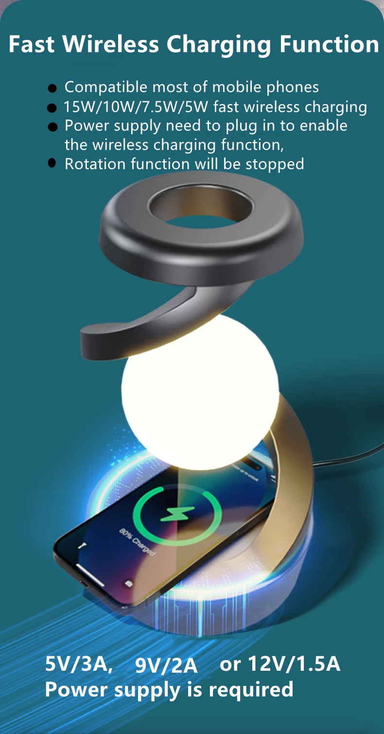 Luminária de Mesa Flutuante com Carregador Sem Fio 15W e RGB