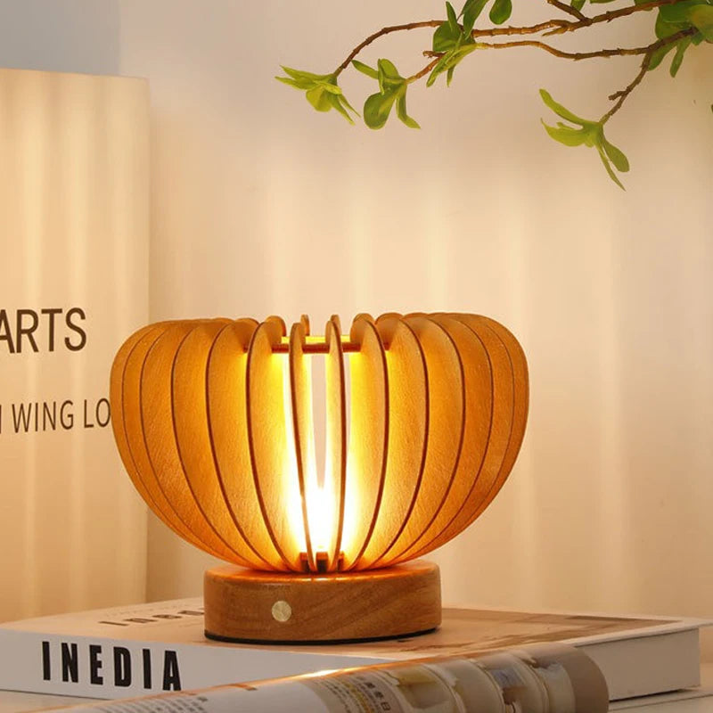 Luminária Nórdica Plissada Madeira USB 220V Arte Quarto