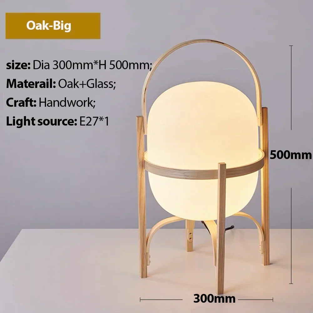 Luminária Madeira LED Vidro Minimalista Mesa Leitura Sala
