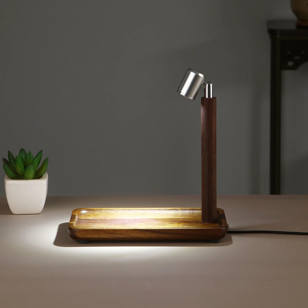 Luminária de Mesa Madeira USB Decorativa – Luz Noturna Proteção Ocular