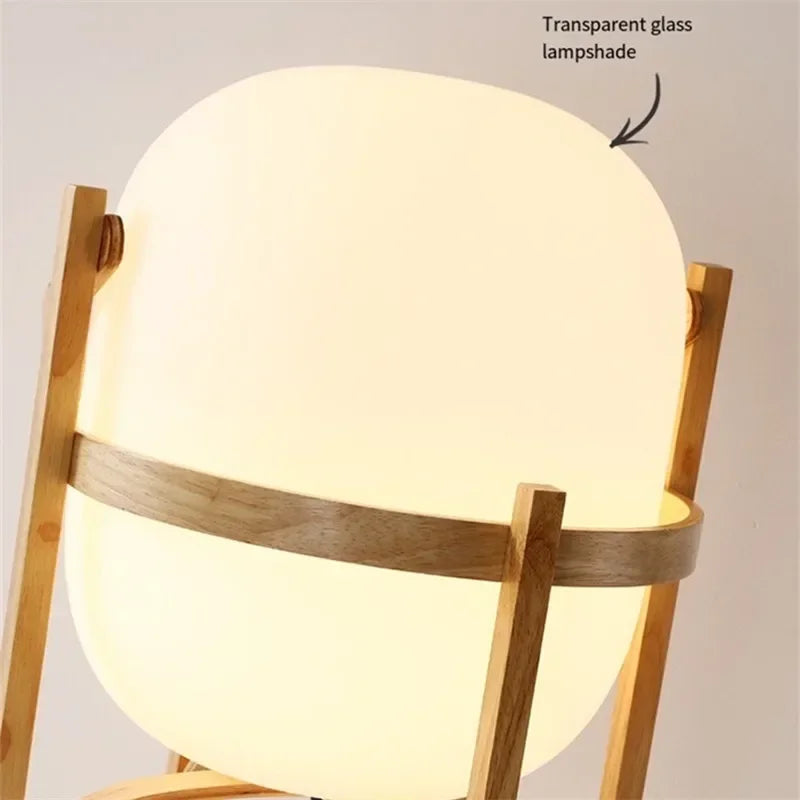 Luminária Madeira LED Vidro Minimalista Mesa Leitura Sala