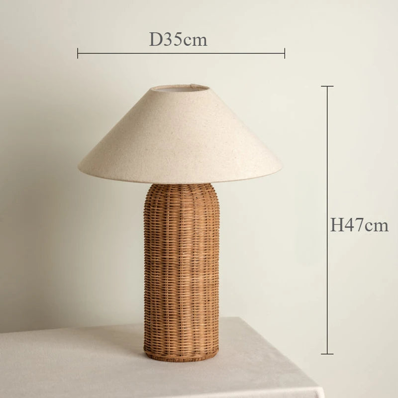 Luminária Rattan Japonesa Abajur Tecido LED Sala Quarto