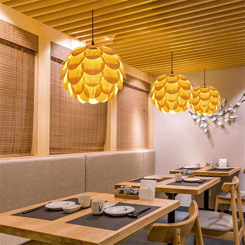Pendente Artístico Pinha de Bambu para Sala e Restaurante — E27