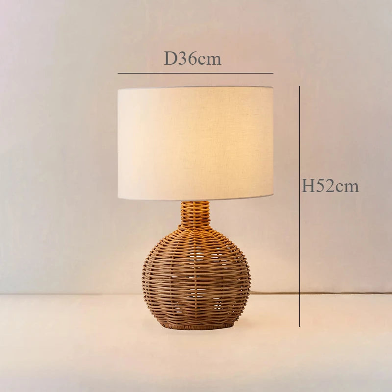 Luminaria de Mesa Avnae - Rattan e Linho - cabeceira japandi