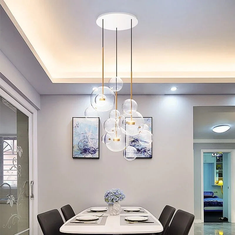 Lustre Pós-Moderno de Ferro e Vidro com Bolhas Múltiplas