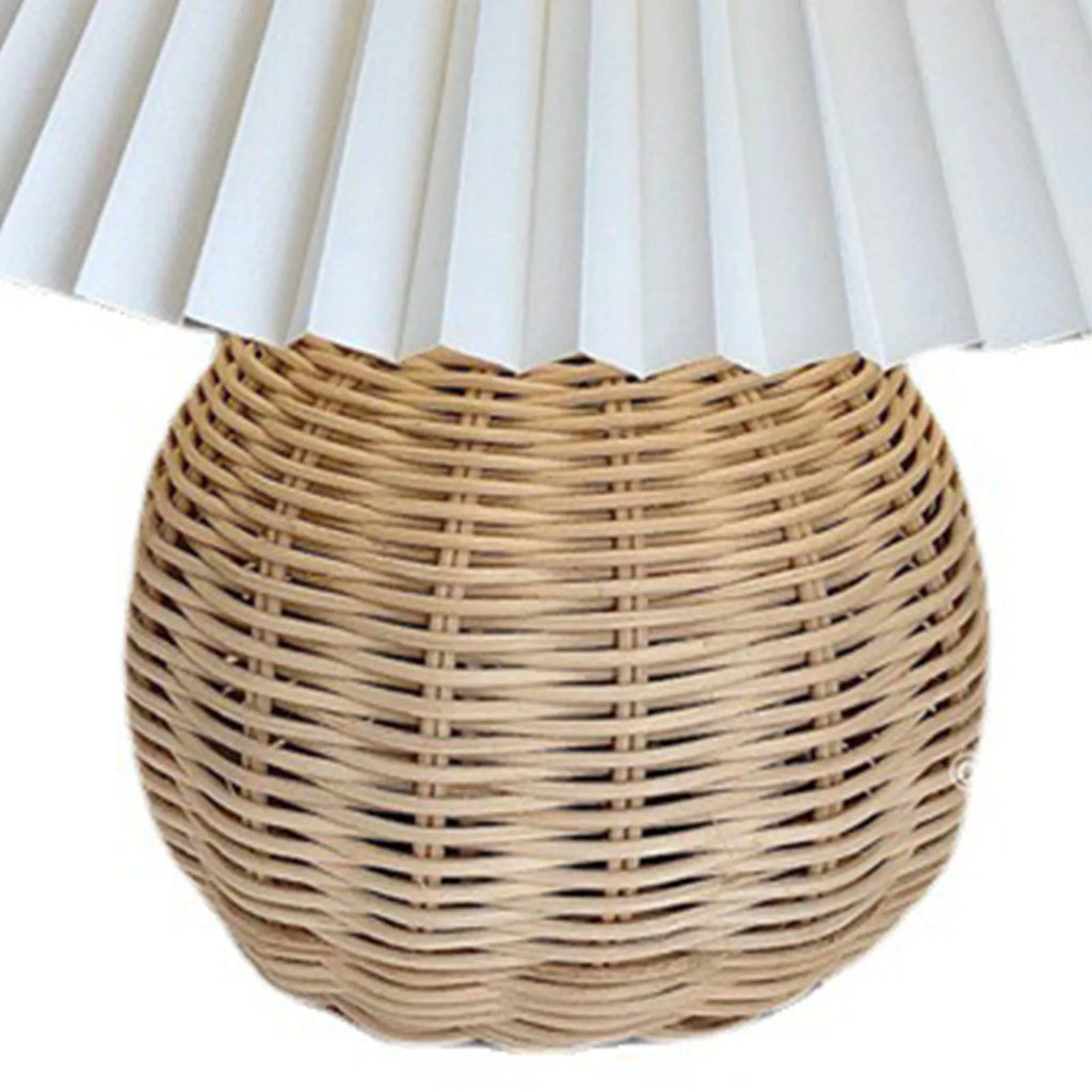 Luminária Mini Rattan Plissada Cabeceira Sala Vintage Boho