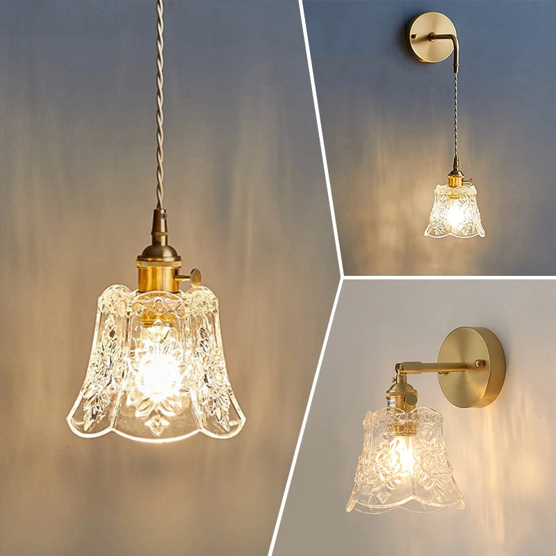 Arandela Elleora - Vidro Texturizado e Cobre - quarto organico moderno