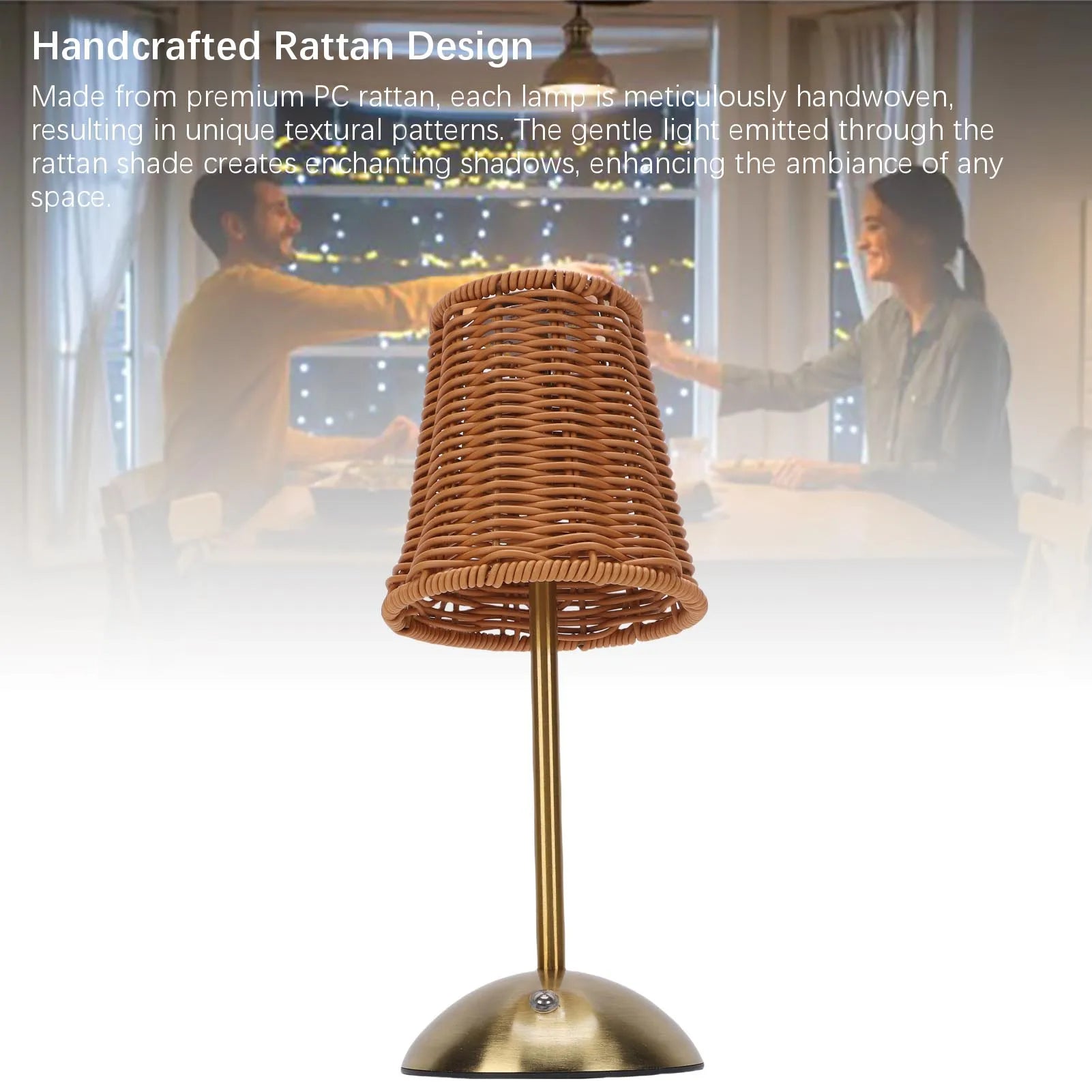 Luminária Rattan Recarregável LED 3 Cores Dimmer Vintage