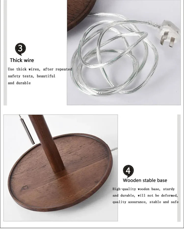 Abajur Custom Modern Nordic Luxo Casa Sala de Estar Quarto Decoração Round Fabric Wood Base Cloth Table Lamp