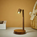 Luminária de Mesa Madeira Retrô com Botão Rotativo LED – Cabeceira