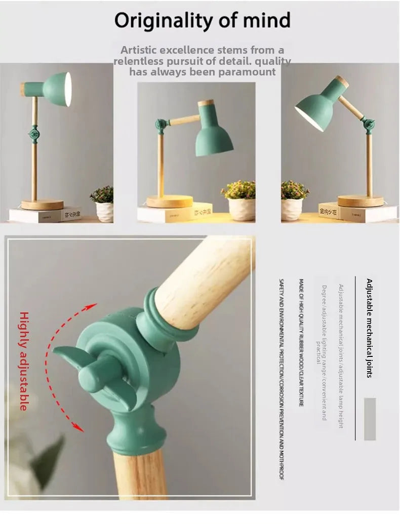 Luminária de Mesa Madeira Nórdica Criativa com LED Giratório – Cabeceira