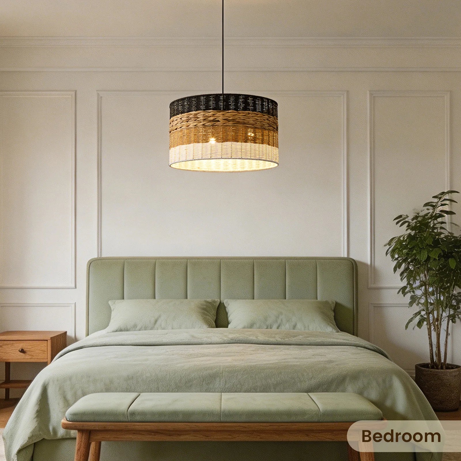 Lustre Wabi Sabi 4 Cores em Rattan para Quarto
