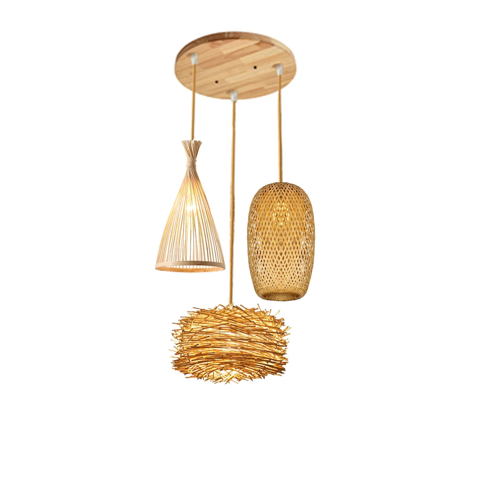 Lustre Lanterna de Bambu Trançado à Mão Retrô