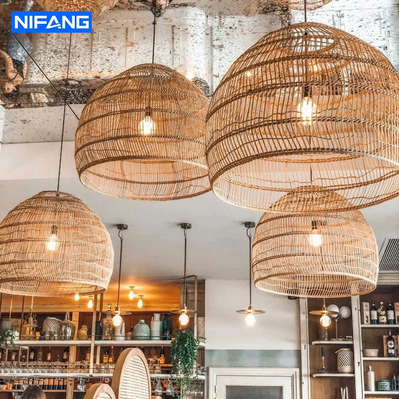 Pendente Elroa - Rattan e Linho - hall boho natural