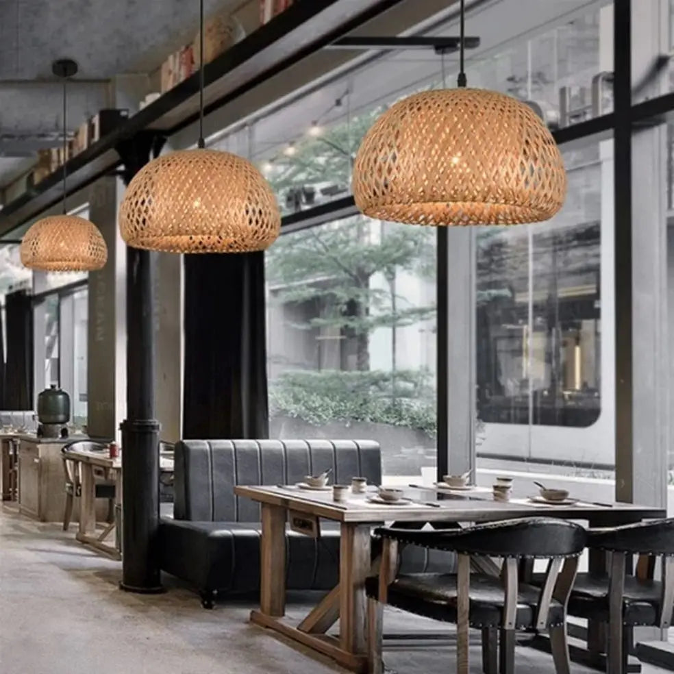 Lustre Lanterna de Bambu Trançado à Mão Retrô