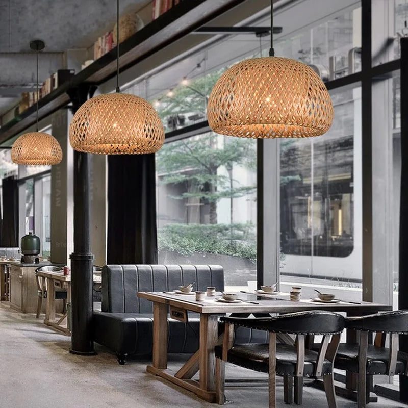 Pendente Eldiina - Rattan e Bambu - bancada gourmet boho natural