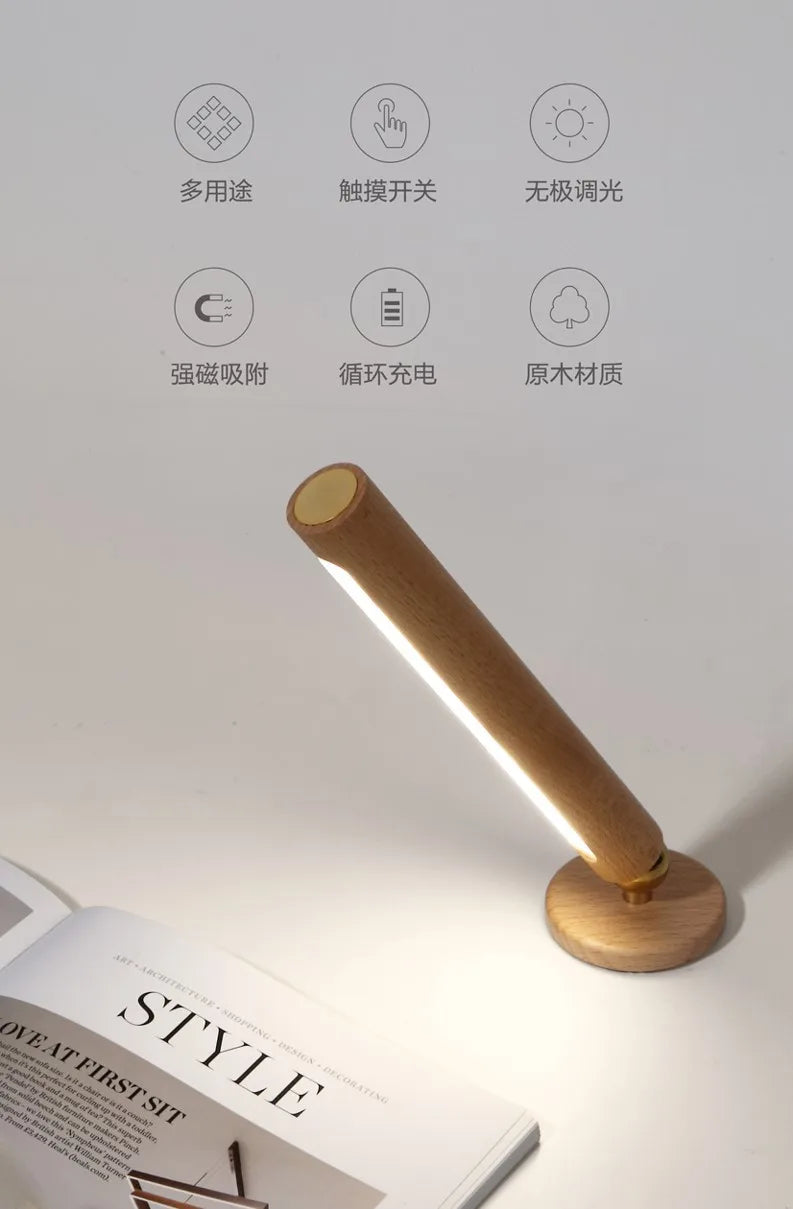 Luminária de Parede Madeira Magnética Girátória 360° USB – Quarto e Sala
