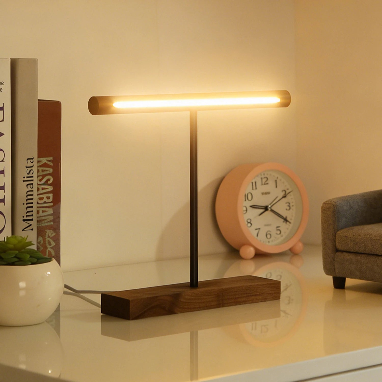 Luminária de Mesa Nogueira COB USB – Luz Ambiente para Quarto