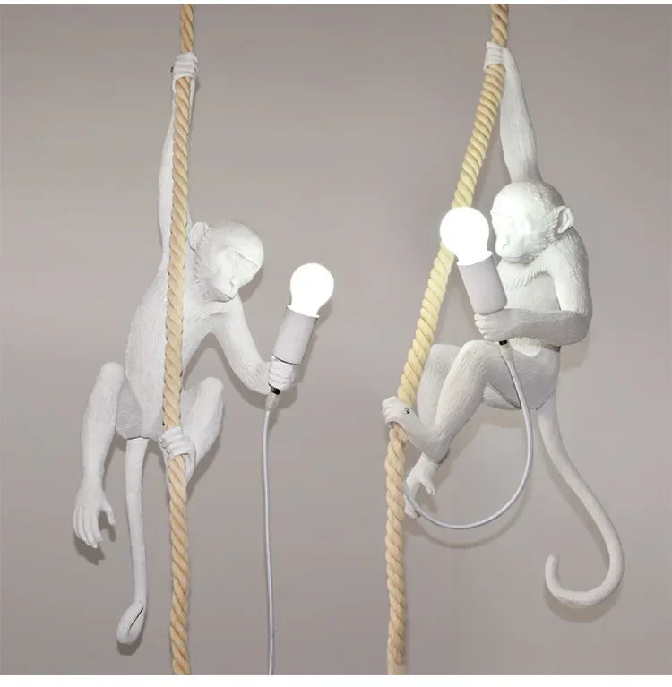 Pendente Nórdico Retrô Corda de Cânhamo Macaco Resina – Quarto e Sala