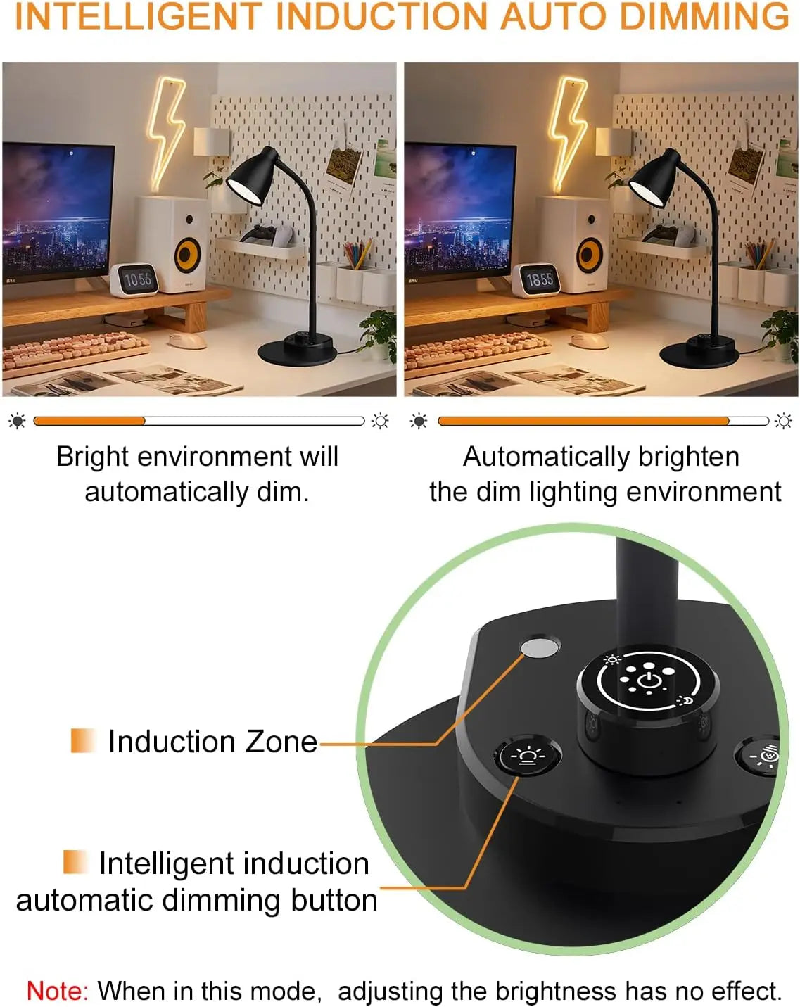 Luminária de Mesa LED USB-C com 3 Modos de Cor e Dimmer Automático