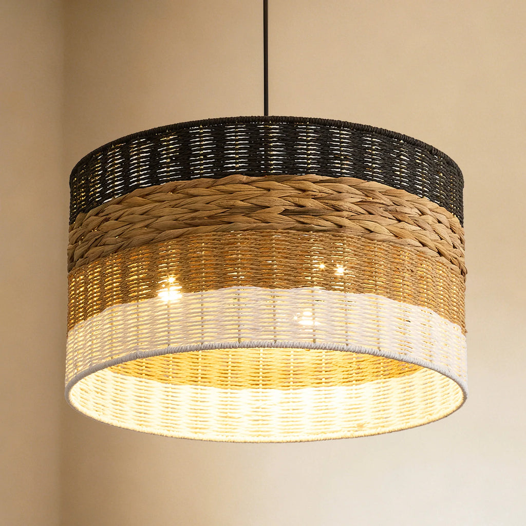 Lustre Wabi Sabi 4 Cores em Rattan para Quarto