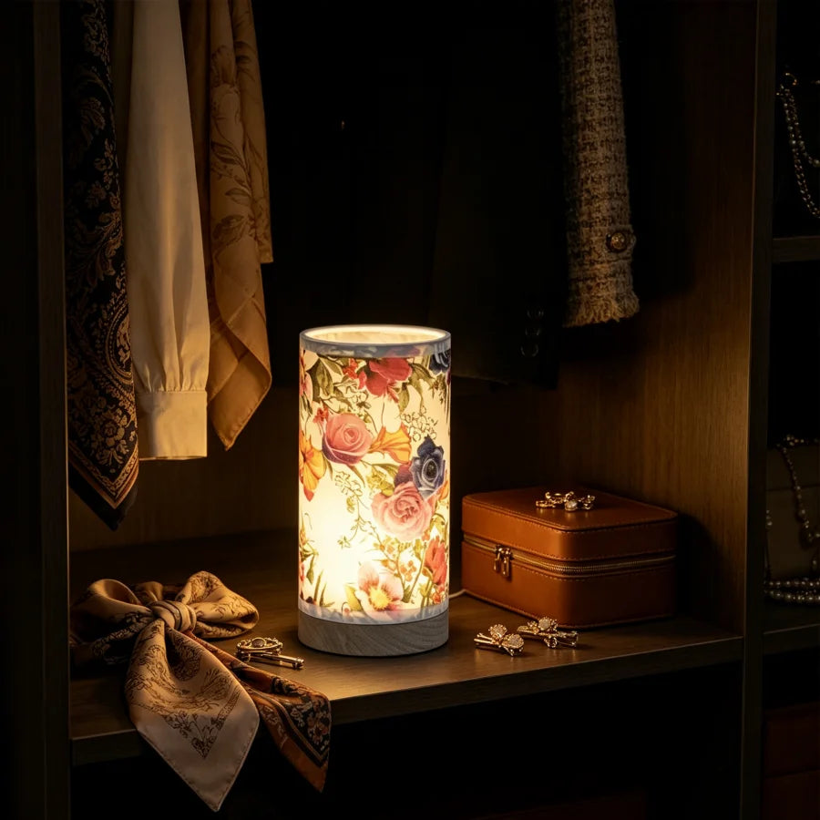 Luminária Madeira Rosa Abajur Tecido USB Cabeceira Criativa